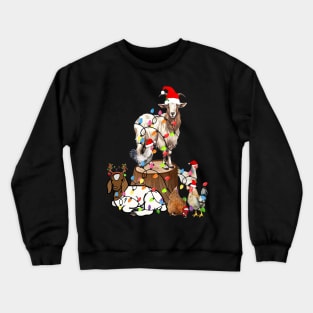 Goat Chicken Santa Hat Reindeer Christmas Lights Farm Animal Crewneck Sweatshirt